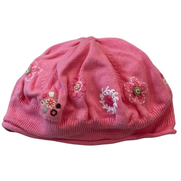Janie and Jack Pink Sweet Confetti Embroidered Knit Beanie Hat 2-3T 2004 Vintage - Picture 2 of 6